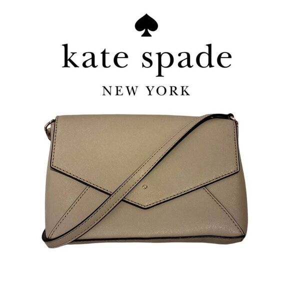 Kate Spade Neutral Taupe Leather Envelope Flap Crossbody Shoulder Bag - Picture 1 of 12